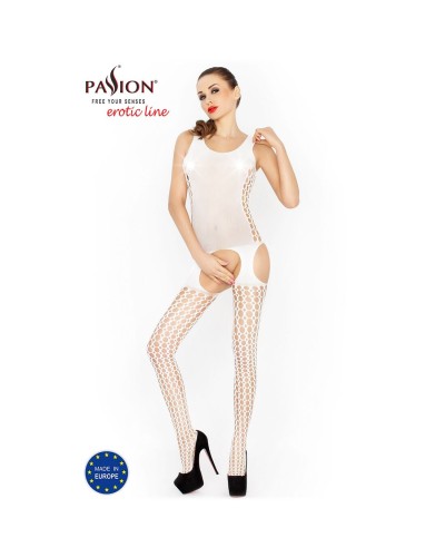 Бодістокінг Passion BS029 white, комбінезон, імітація панчох і пояса