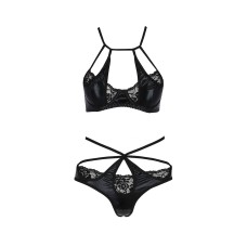 Комплект белья NAVEL SET black L/XL - Passion Exclusive: трусики и лиф с элементами под латекс