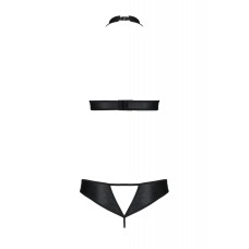Комплект із екошкіри Passion Malwia Set with Open Bra 6XL/7XL black, топ та трусики з люверсами