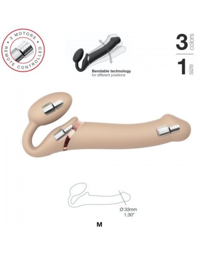 Безремневой страпон с вибрацией Strap-On-Me Vibrating Flesh M, диаметр 3,3см, пульт ДУ, регулируемый