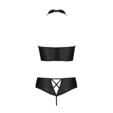 Комплект з еко-шкіри Nancy Bikini black L/XL - Passion, бра та трусики з імітацією шнурівки 