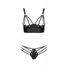 Комплект з екошкіри Passion Malwia Bikini 6XL/7XL black, з люверсами та ремінцями, бра, трусики