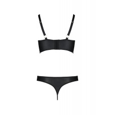 Комплект з екошкіри Passion Malwia Bikini 6XL/7XL black, з люверсами та ремінцями, бра, трусики