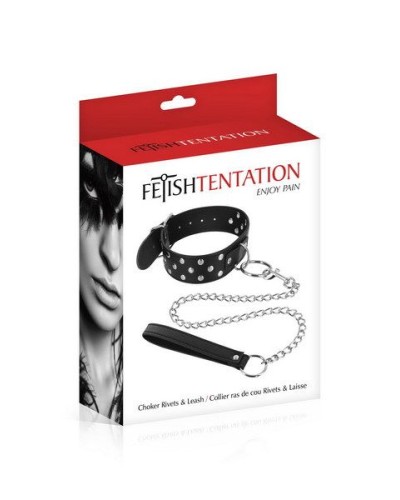 Ошейник заклепками и с поводком Fetish Tentation Rivets and Leash