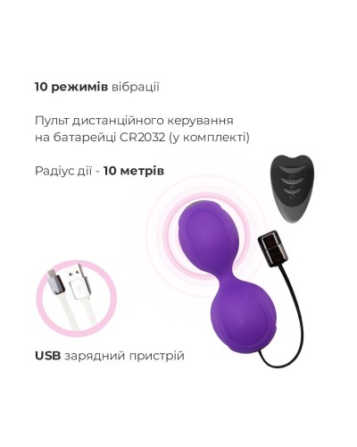 Вагінальні кульки з вібрацією Adrien Lastic Kegel Vibe Purple, діаметр 3,7 см