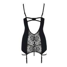 Сорочка приталенная с пажами PAULINE CHEMISE black L/XL Passion, трусики