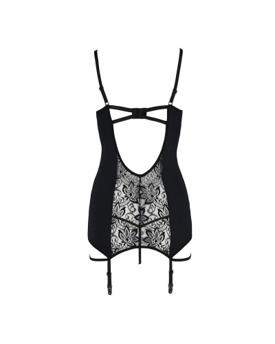 Сорочка приталена з пажами PAULINE CHEMISE black L/XL Passion, трусики