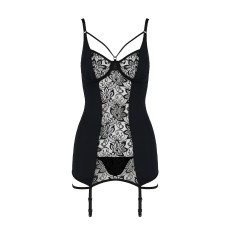 Сорочка приталенная с пажами PAULINE CHEMISE black L/XL Passion, трусики
