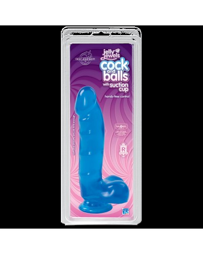 Фалоімітатор Doc Johnson Jelly Jewels Cock & Balls Blue, діаметр 3,6 см, антибактеріальний ПВХ