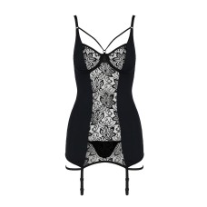 Сорочка приталенная с пажами PAULINE CHEMISE black XXL/XXXL - Passion, трусики