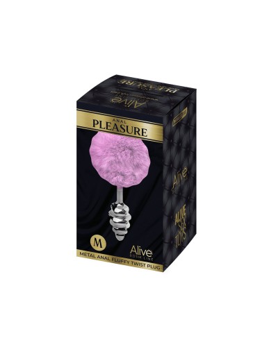 Металева анальна пробка Кролячий хвостик Alive Fluffy Twist Plug M Purple, діаметр 3,4 см