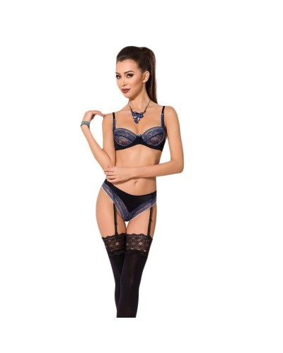 Комплект белья GISELE SET black L/XL - Passion Exclusive: лиф, трусики с пажами