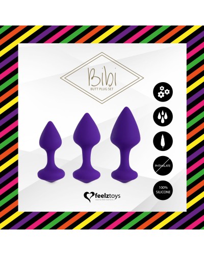 Набор силиконовых анальных пробок FeelzToys - Bibi Butt Plug Set 3 pcs Purple