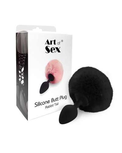 Силиконовая анальная пробка М Art of Sex - Silicone Bunny Tails Butt plug, цвет Черный, диаметр 3,5 