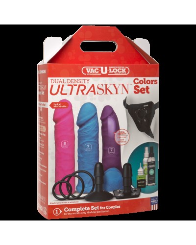 Набір для страпону Doc Johnson Vac-U-Lock Dual Density UltraSKYN Colors Set, діаметр 3х4,5 см