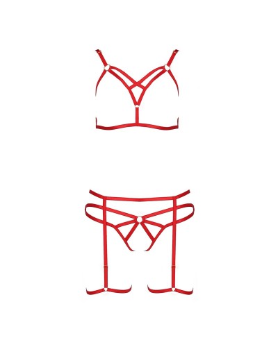 Комплект білизни MAGALI SET OpenBra red S/M - Passion Exclusive: стрепи: ліф, трусики і пояс