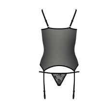 Корсет з пажами GRACIA CORSET black S/M - Passion, трусики, напівпрозорий