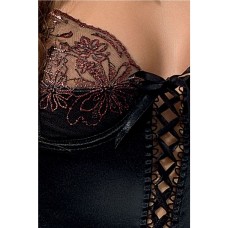 Корсет з пажами BRIDA CORSET black S/M - Passion Exclusive, трусики, шнурівка